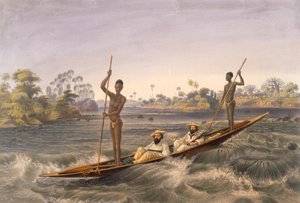 Zanjueelah, a zuhatag hajósa, a "The Victoria Falls, Zambesi River" kocsmából. 1865